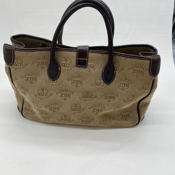Vintage Dooney & Bourke DB Monogram Satchel Canvas Bag Brown Leather Trim Y2K - Picture 3 of 5
